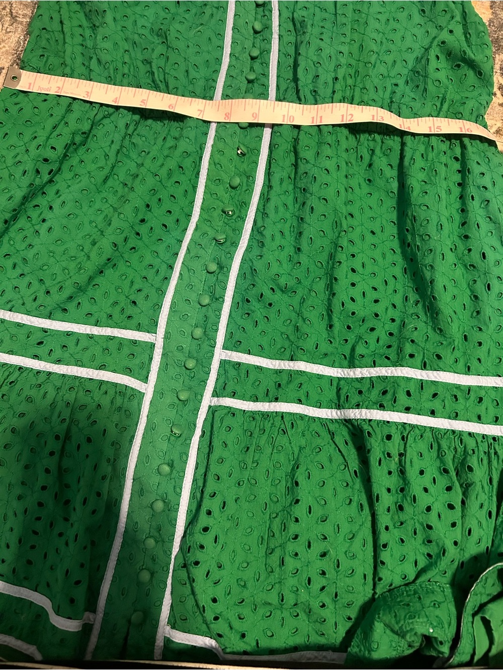 Crown & Ivy Green Eyelet Sleeveless Tie Waist Mini Dress Size Small NWT - Picture 10 of 11